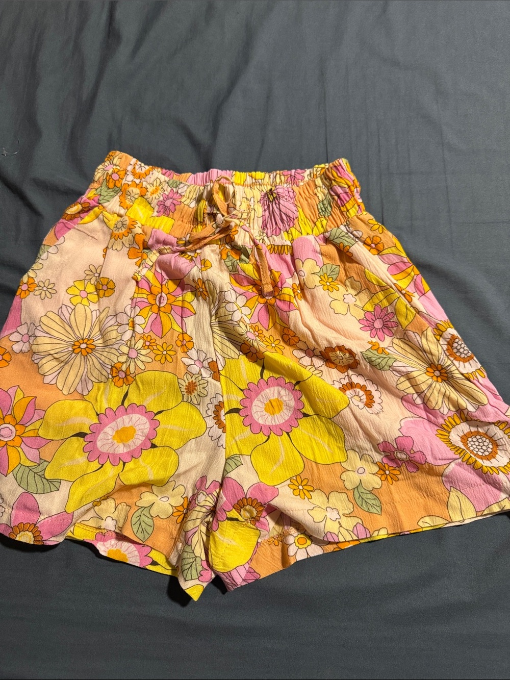 Bershka Floral High-Waist Shorts in Yellow & Pink